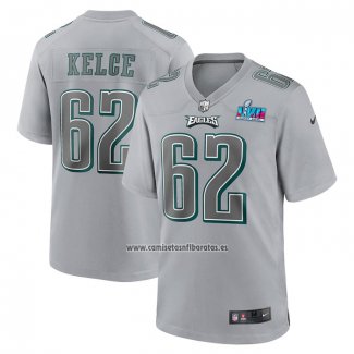 Camiseta NFL Game Philadelphia Eagles Jason Kelce Super Bowl LVII Patch Atmosphere Fashion Gris