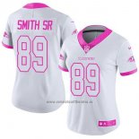 Camiseta NFL Limited Mujer Baltimore Ravens 89 Steve Smith Sr Blanco Rosa Stitched Rush Fashion
