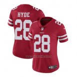 Camiseta NFL Limited Mujer San Francisco 49ers 28 Hyde Rojo