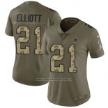 Camiseta NFL Limited Mujer Dallas Cowboys 21 Ezekiel Elliott Verde Stitched 2017 Salute To Service