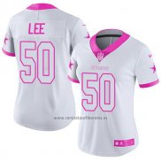 Camiseta NFL Limited Mujer Dallas Cowboys 50 Sean Lee Blanco Rosa Stitched Rush Fashion