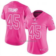 Camiseta NFL Limited Mujer New England Patriots 45 Donald Trump Rosa Stitched Rush Fashion