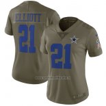 Camiseta NFL Limited Mujer Dallas Cowboys 21 Elliott 2017 Salute To Service Verde