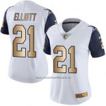Camiseta NFL Limited Mujer Dallas Cowboys 21 Ezekiel Elliott Elite Blanco Oro