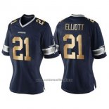Camiseta NFL Limited Mujer Dallas Cowboys 21 Ezekiel Elliott Oro Azul