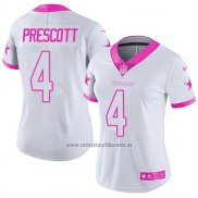 Camiseta NFL Limited Mujer Dallas Cowboys 4 Dak Prescott Blanco Rosa Stitched Rush Fashion