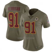 Camiseta NFL Limited Mujer Washington Commanders 91 Kerrigan 2017 Salute To Service Verde