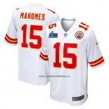 Camiseta NFL Game Kansas City Chiefs Patrick Mahomes Super Bowl LVII Patch Segunda Blanco