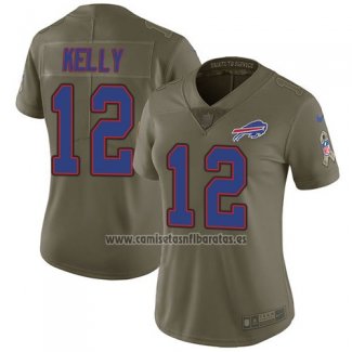 Camiseta NFL Limited Mujer Buffalo Bills 12 Jim Kelly Verde Stitched 2017 Salute To Service