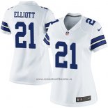 Camiseta NFL Limited Mujer Dallas Cowboys 21 Ezekiel Elliott Elite Blanco