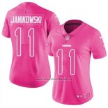 Camiseta NFL Limited Mujer Las Vegas Raiders 11 Sebastian Janikowski Rosa Stitched Rush Fashion