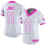 Camiseta NFL Limited Mujer Atlanta Falcons 11 Julio Jones Blanco Rosa Stitched Rush Fashion