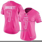 Camiseta NFL Limited Mujer New England Patriots 7 Jacoby Brissett Rosa Stitched Rush Fashion
