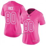 Camiseta NFL Limited Mujer Las Vegas Raiders 80 Jerry Rice Rosa Stitched Rush Fashion