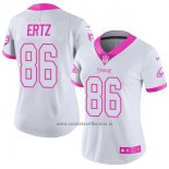 Camiseta NFL Limited Mujer Philadelphia Eagles 86 Zach Ertz Blanco Rosa Stitched Rush Fashion