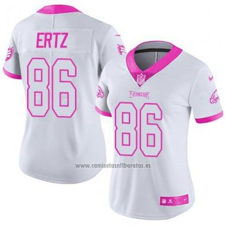 Camiseta NFL Limited Mujer Philadelphia Eagles 86 Zach Ertz Blanco Rosa Stitched Rush Fashion