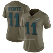 Camiseta NFL Limited Mujer Philadelphia Eagles 11 Wentz 2017 Salute To Service Verde