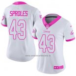 Camiseta NFL Limited Mujer Philadelphia Eagles 43 Darren Sproles Blanco Rosa Stitched Rush Fashion