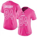 Camiseta NFL Limited Mujer Dallas Cowboys 94 Randy Gregory Rosa Stitched Rush Fashion