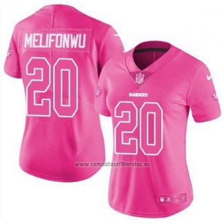 Camiseta NFL Limited Mujer Las Vegas Raiders 20 Obi Melifonwu Rosa Stitched Rush Fashion