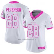 Camiseta NFL Limited Mujer Minnesota Vikings 28 Adrian Peterson Blanco Rosa Stitched Rush Fashion