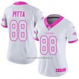 Camiseta NFL Limited Mujer Baltimore Ravens 88 Dennis Pitta Blanco Rosa Stitched Rush Fashion