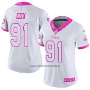 Camiseta NFL Limited Mujer Philadelphia Eagles 91 Fletcher Cox Blanco Rosa Stitched Rush Fashion